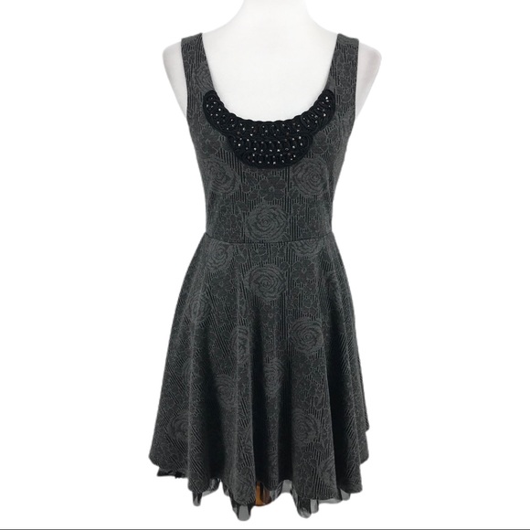 Free People Black Grey Rock Princess Rose and Tulle Dress - Picture 2 of 9